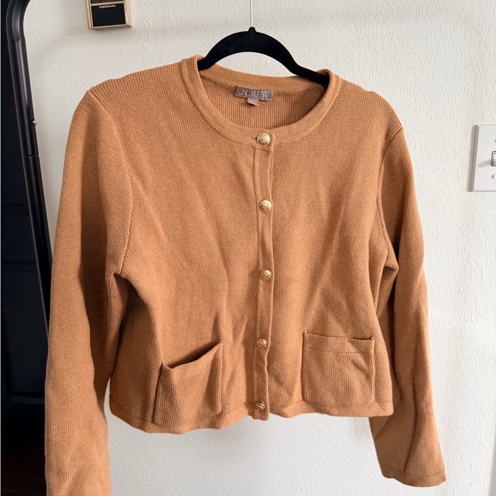 J.Crew Camel Knit Sweater Jacket with Gold Buttons